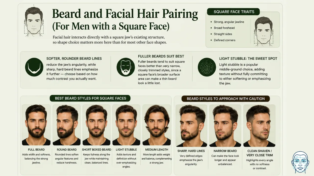 Beard and facial hair pairing (square face shape men)